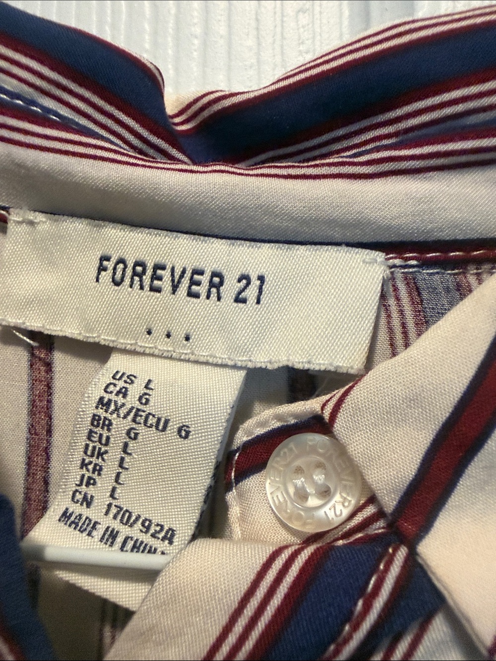 Forever 21 Cream and Burgundy Striped Button-Up Shirt - Picture 2 of 4